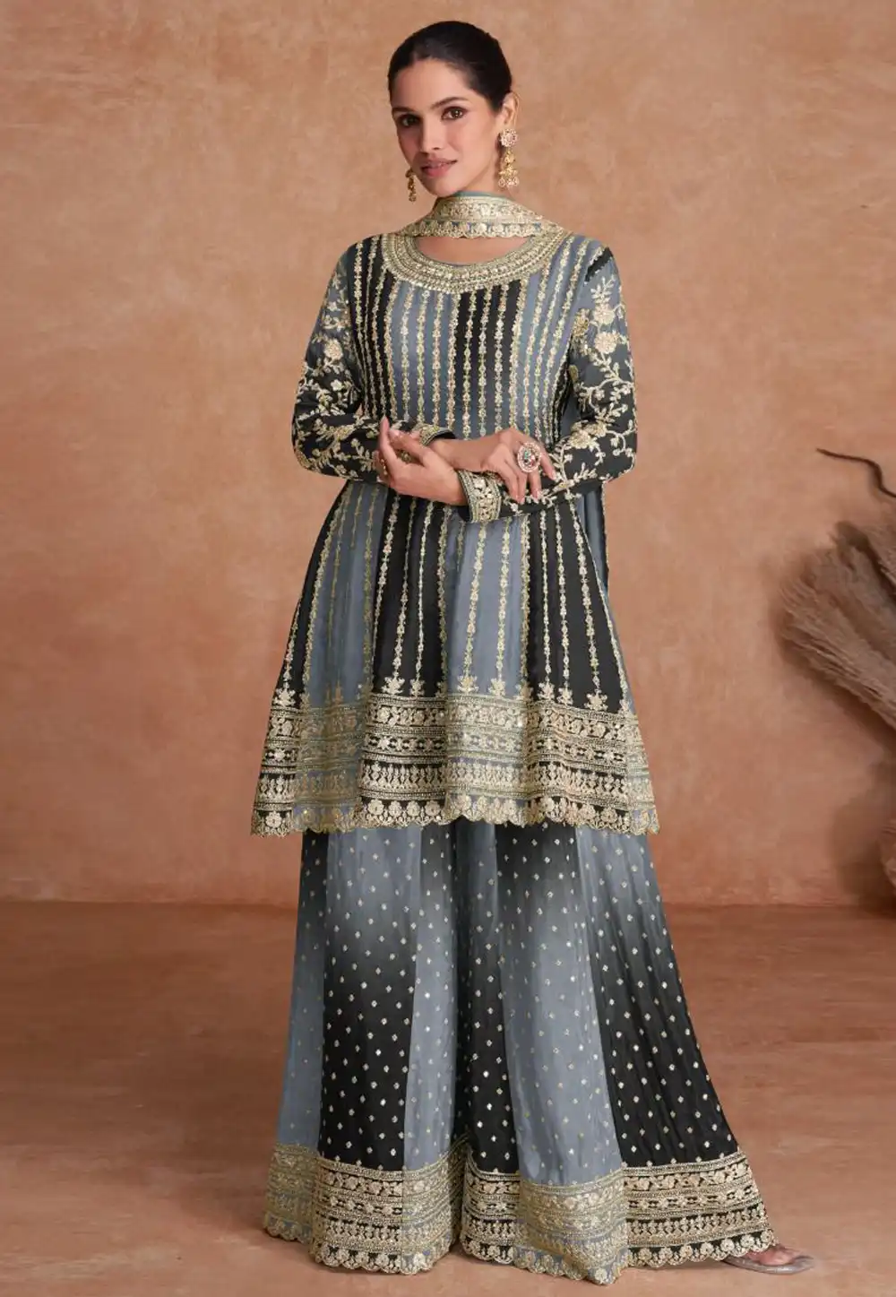 Grey Chinon Embroidered Pakistani Suit 292155