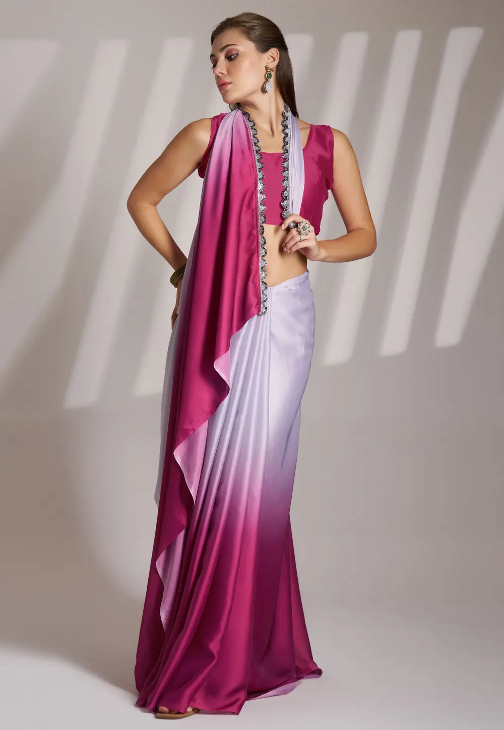 Grey Chinon Half N Half Saree 304530