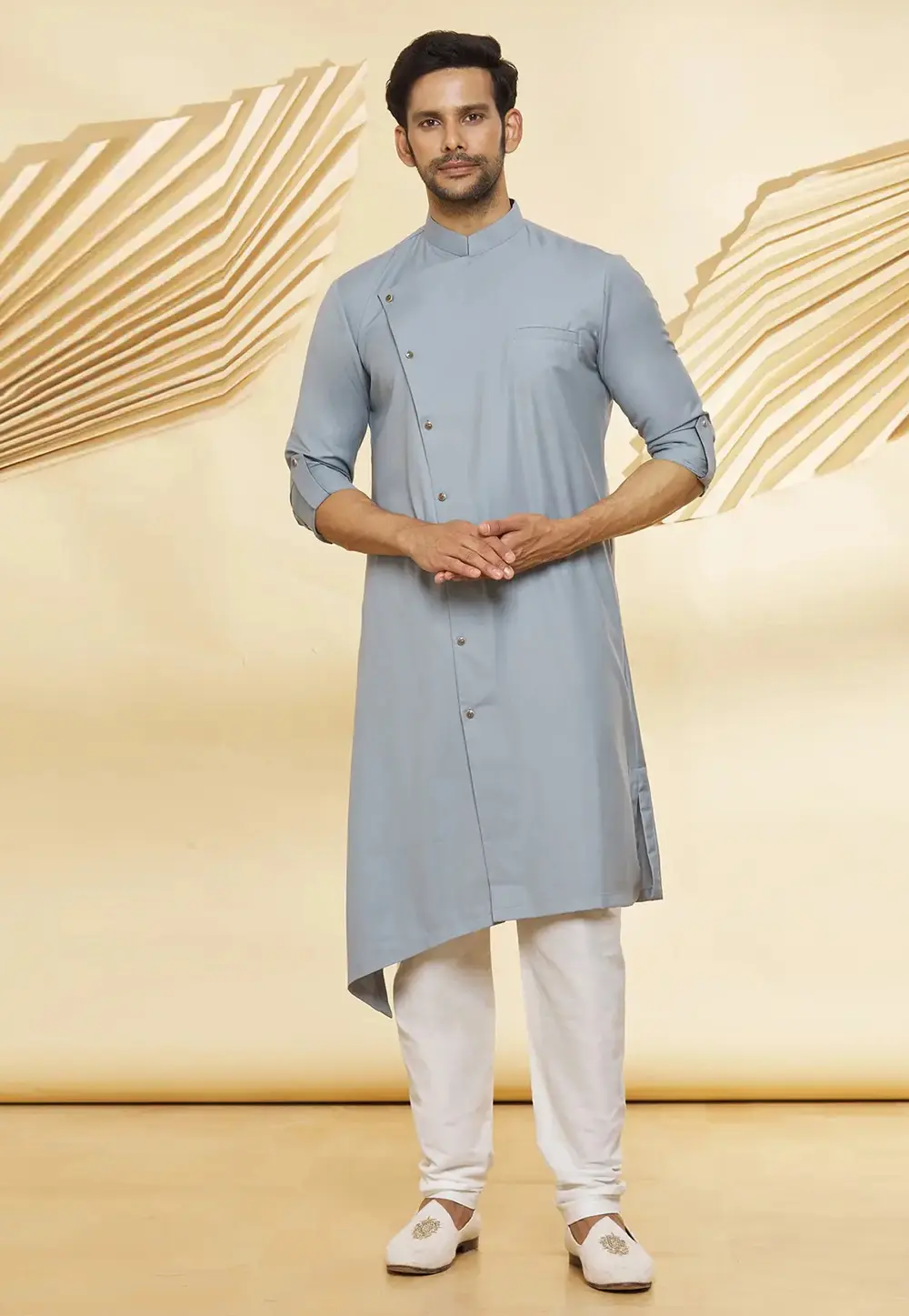 Grey Cotton Indo Western Suit 300669