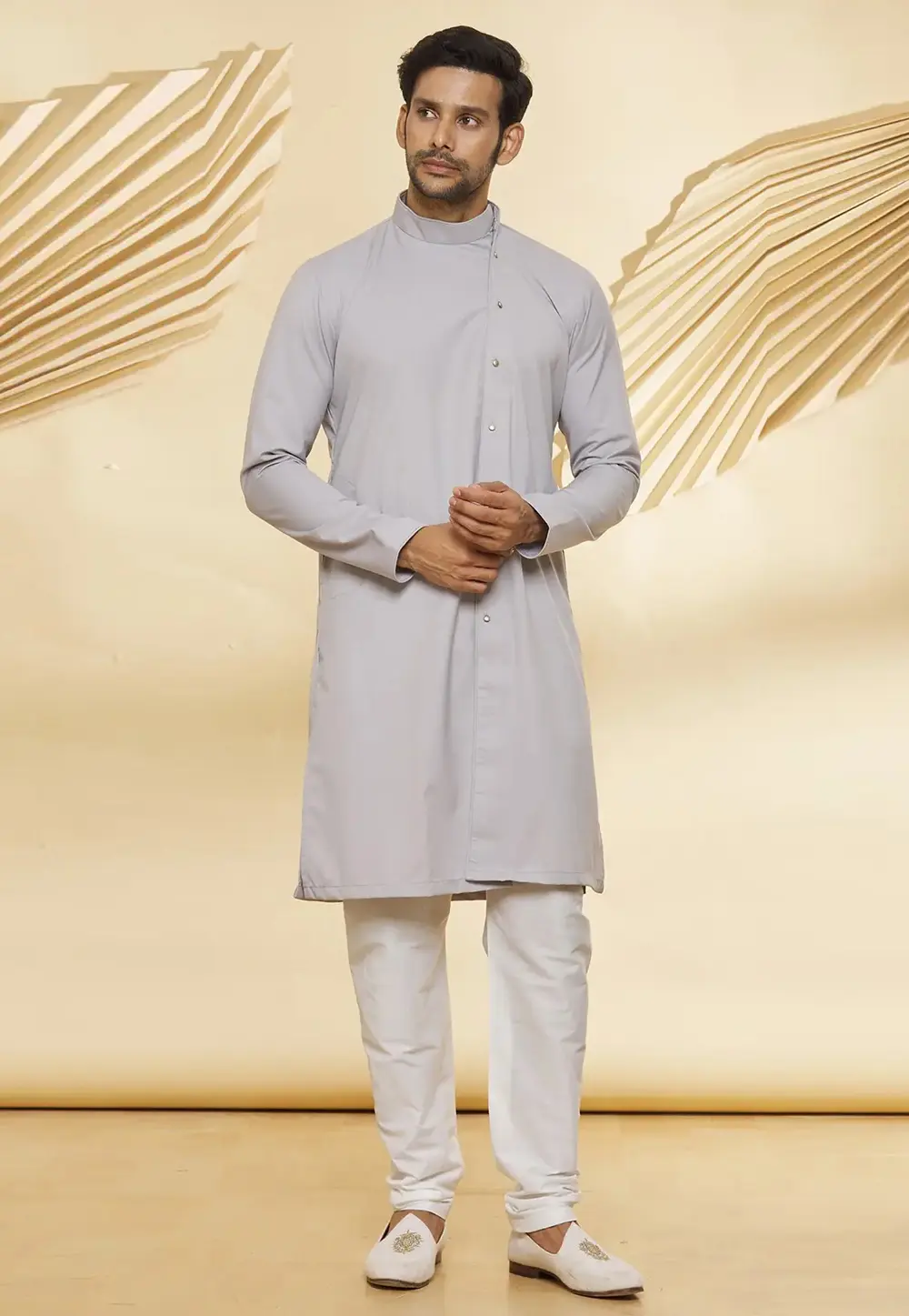 Grey Cotton Indo Western Suit 300673