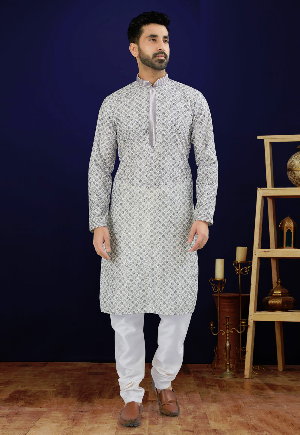 Grey Cotton Kurta Pajama 284486