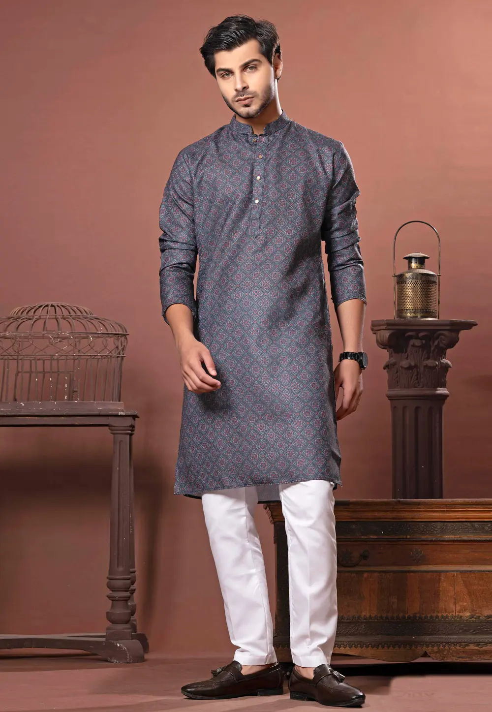 Grey Cotton Kurta Pajama 302142