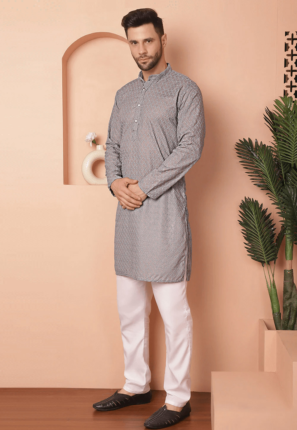 Grey Cotton Kurta Pajama 287724