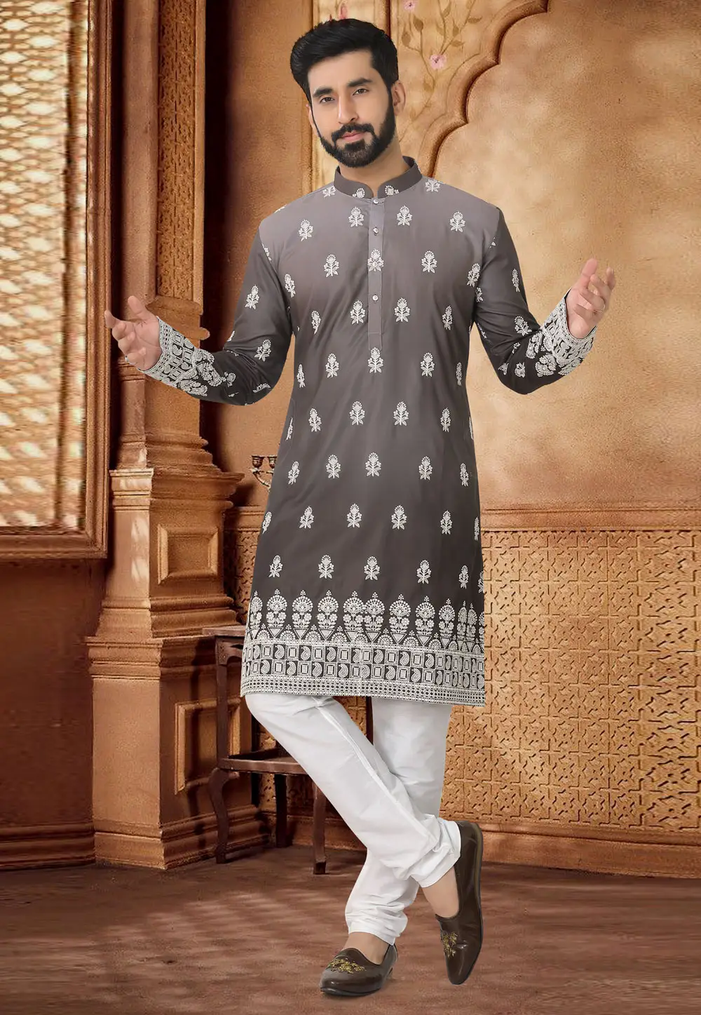 Grey Cotton Kurta Pajama 296936