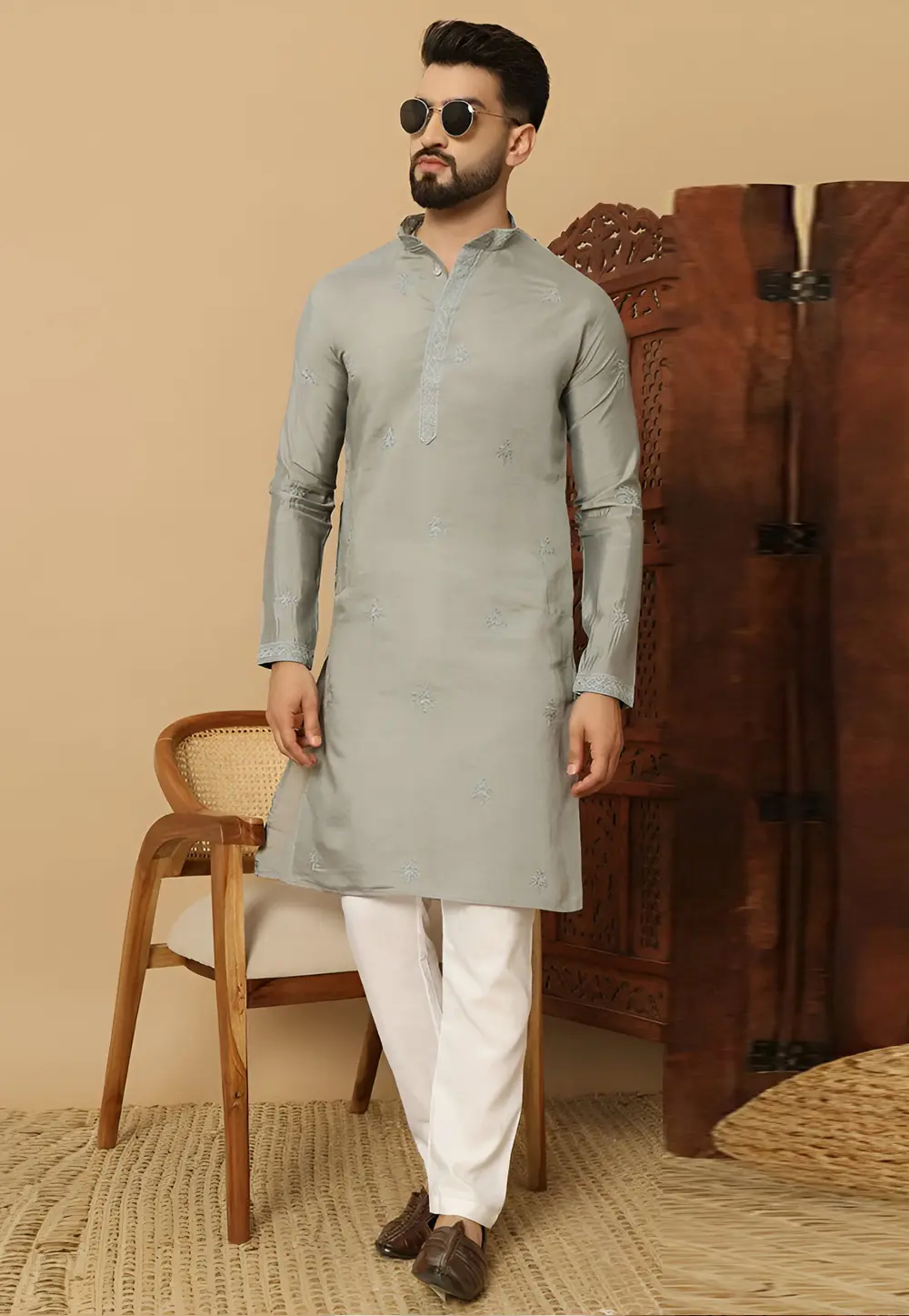 Grey Cotton Kurta Pajama 297896