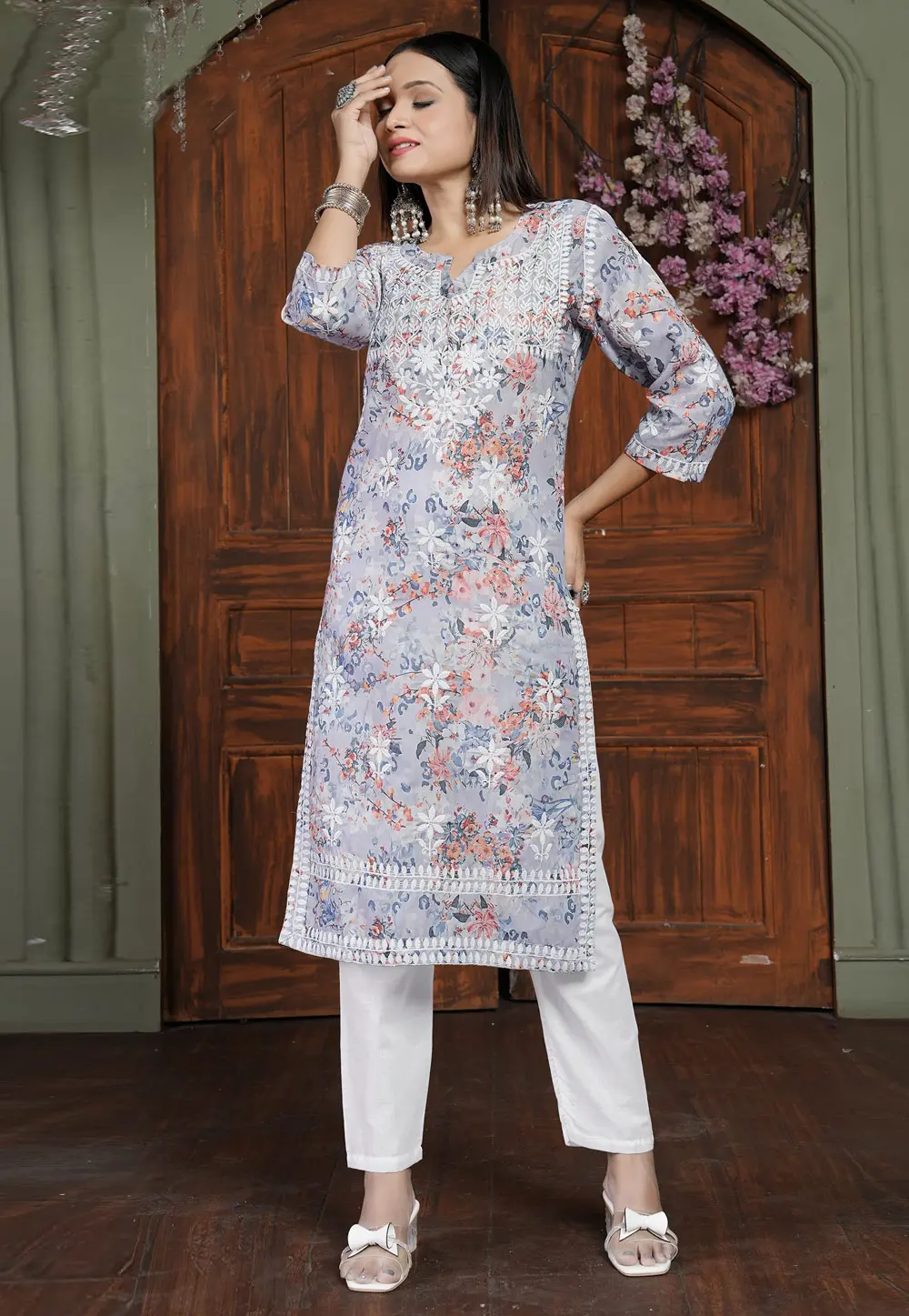 Grey Cotton Kurta Set With Pent 304514