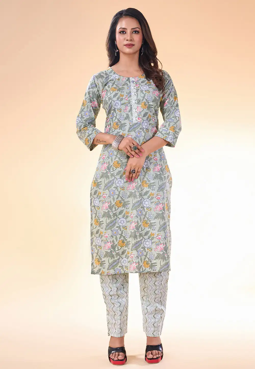 Grey Cotton Kurta Set With Pent 287970