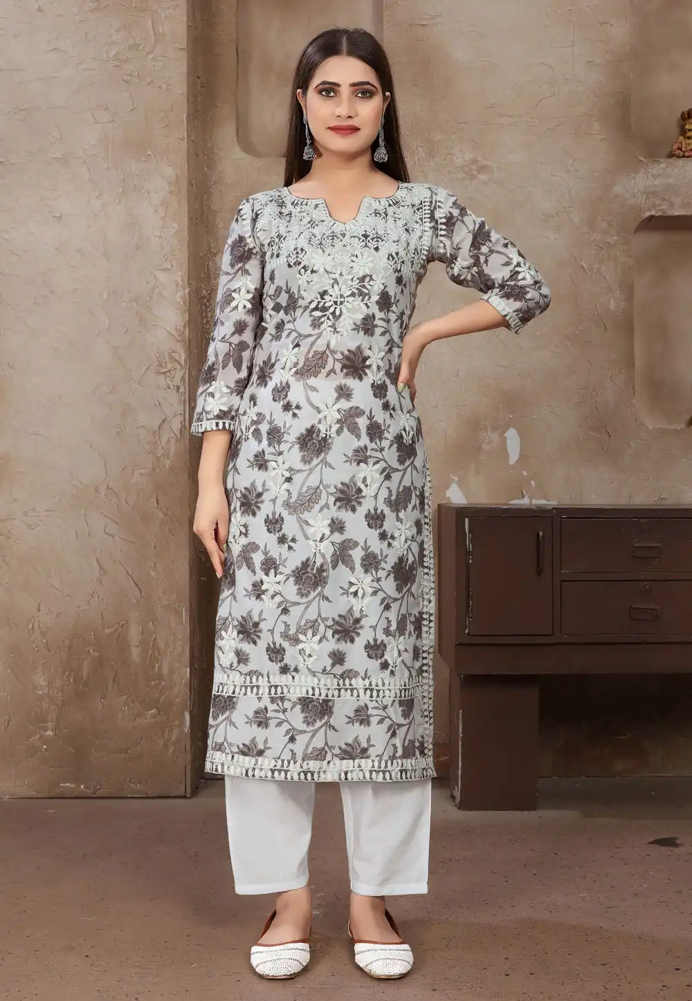 Grey Cotton Kurta Set With Pent 288154