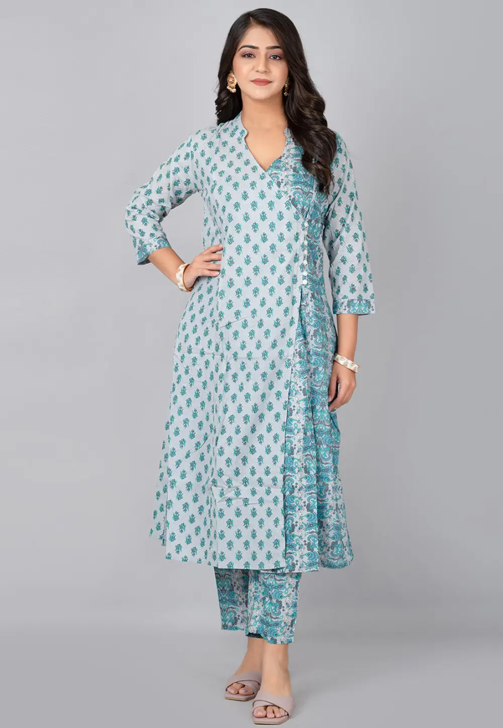 Grey Cotton Kurta Set With Pent 302758