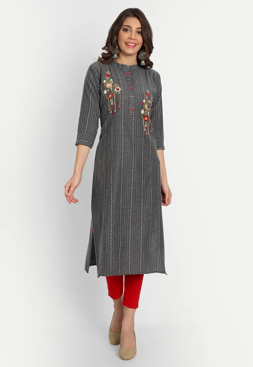 Grey Cotton Long Kurti 300492