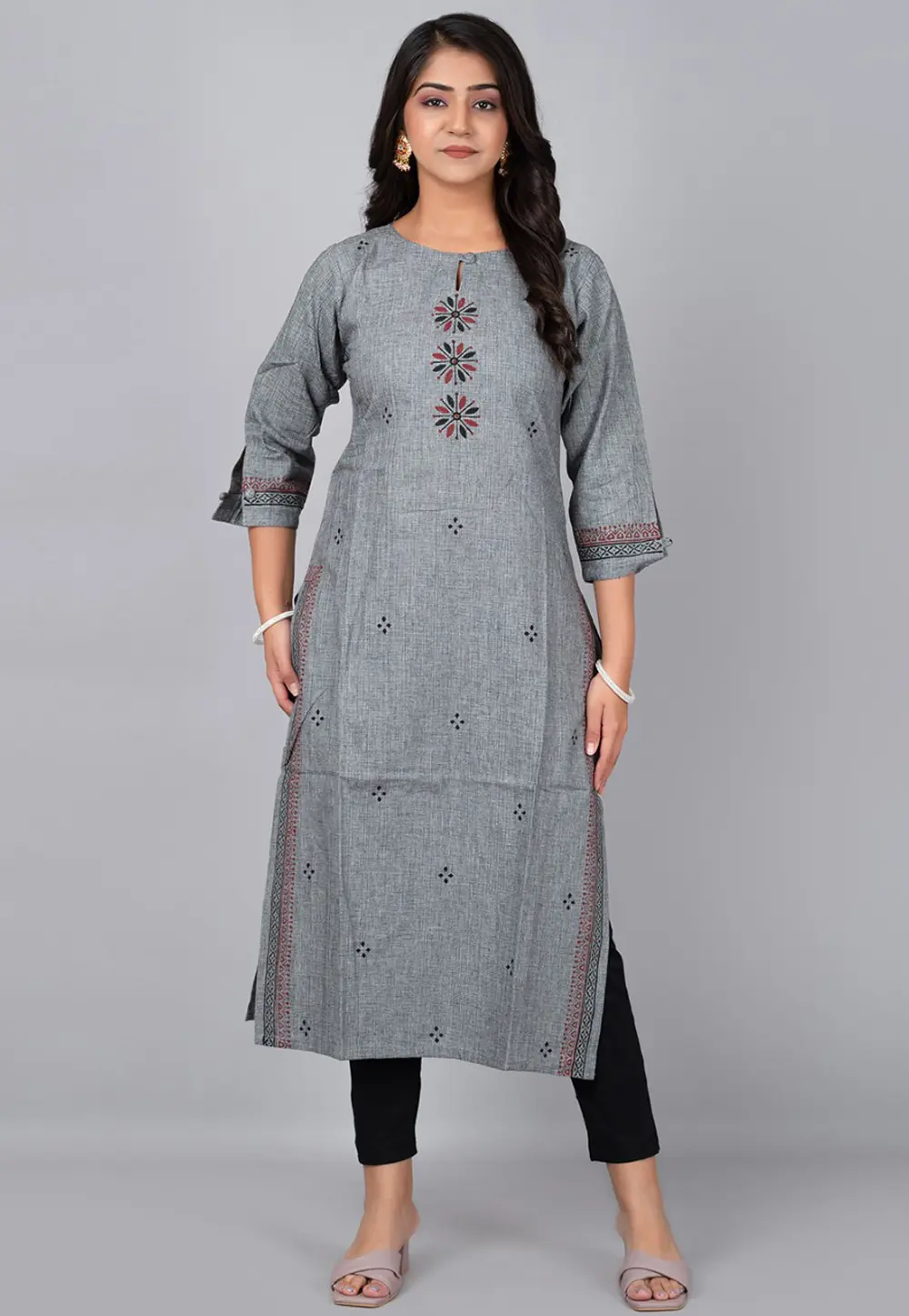 Grey Cotton Long Kurti 302769