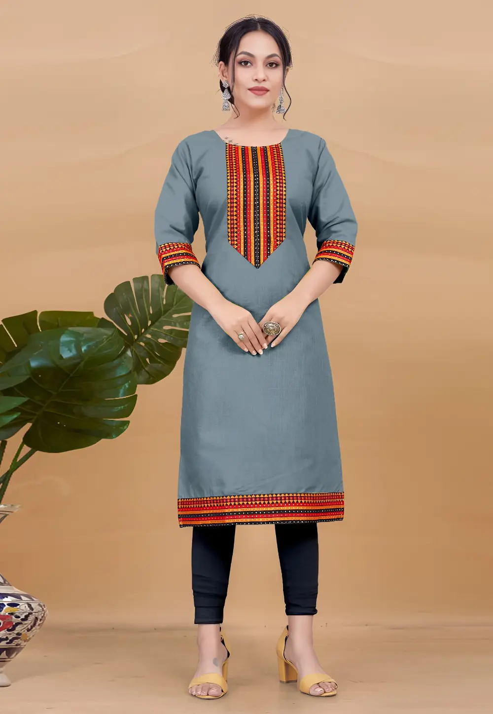 Grey Cotton Long Kurti 297531