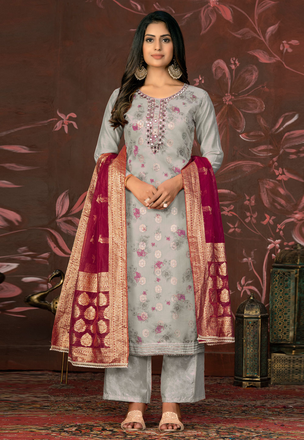 Indian Pakistani Girls Embroidered Mirror Work Lawn /Cotton Kameez Trouser  Suits | eBay