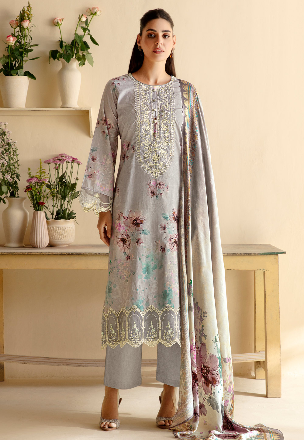 Grey Cotton Pant Style Suit 309301