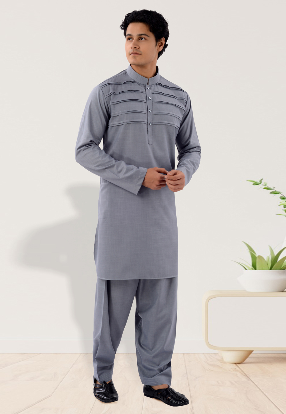 Grey Cotton Pathani Suit 282927