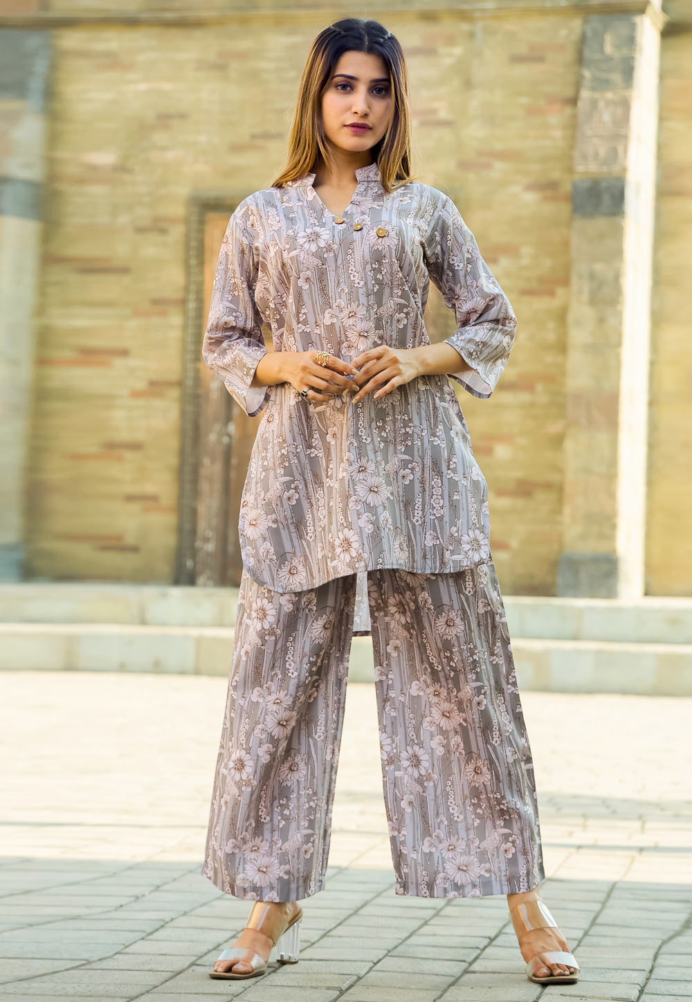 Grey Cotton Printed Co-Ords Set 283579
