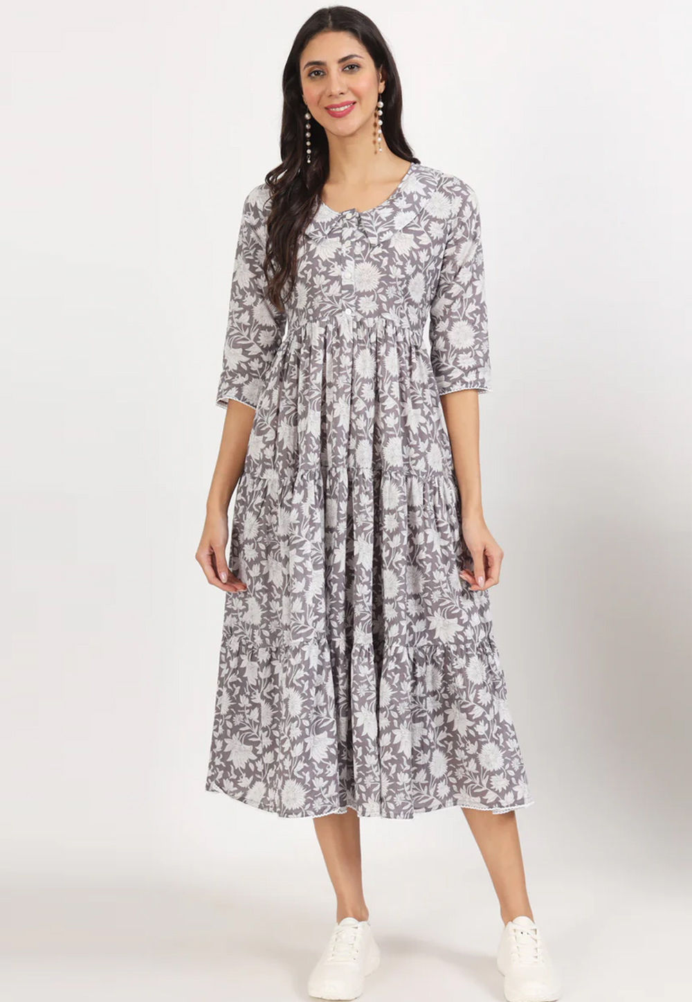 Grey Cotton Printed Gown 305110