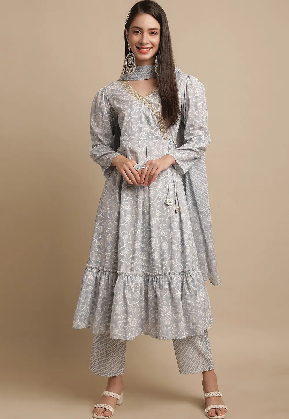 Grey Cotton Readymade Pakistani Suit 303467