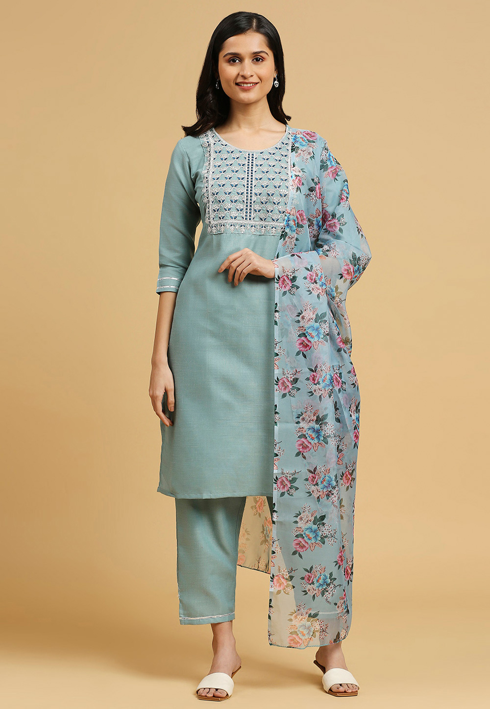 Grey Cotton Readymade Pant Style Suit 280904