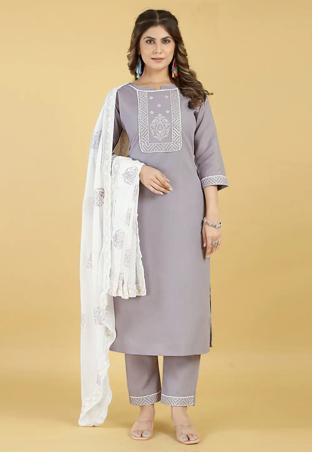 Grey Cotton Readymade Pant Style Suit 290714