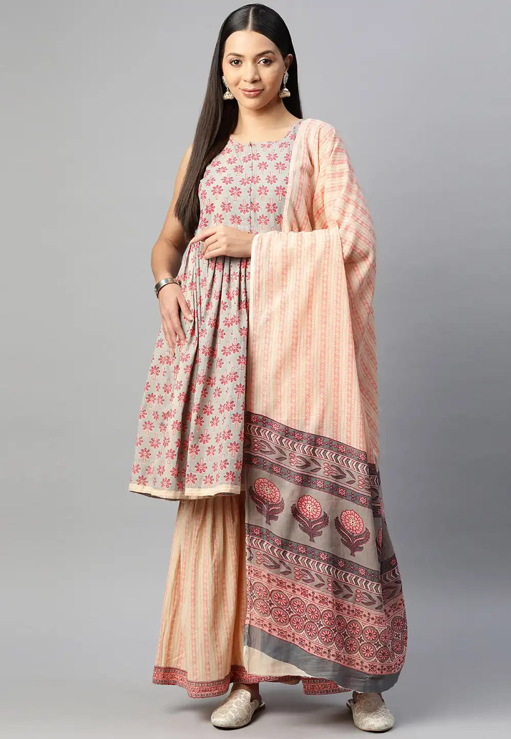 Grey Cotton Readymade Sharara Suit 292617