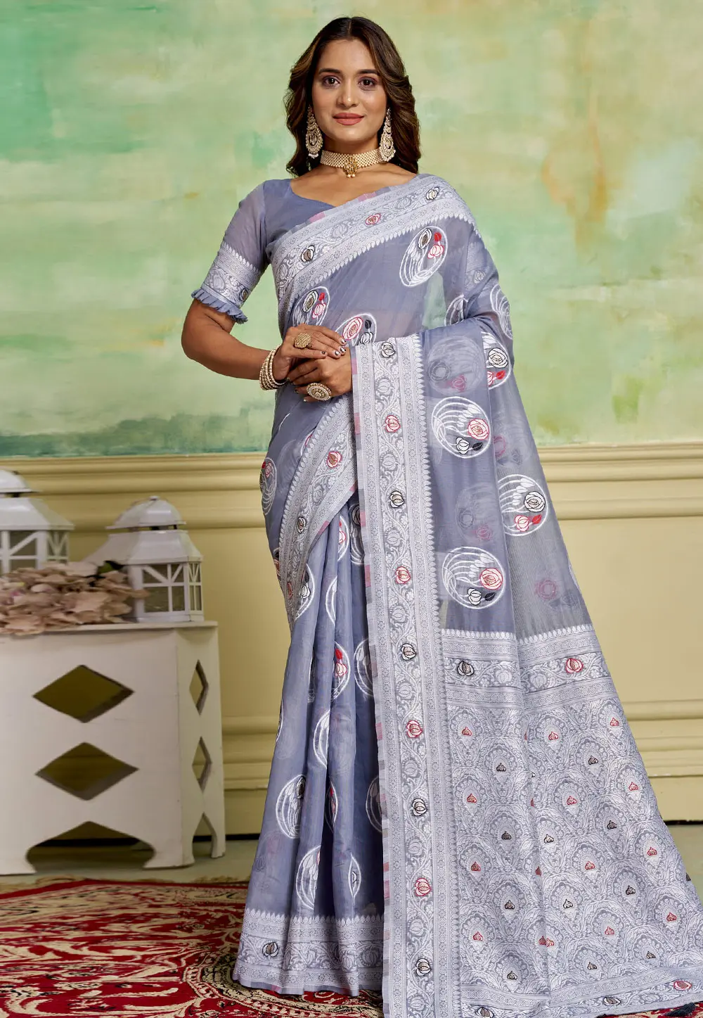 Grey Cotton Saree With Blouse 301239