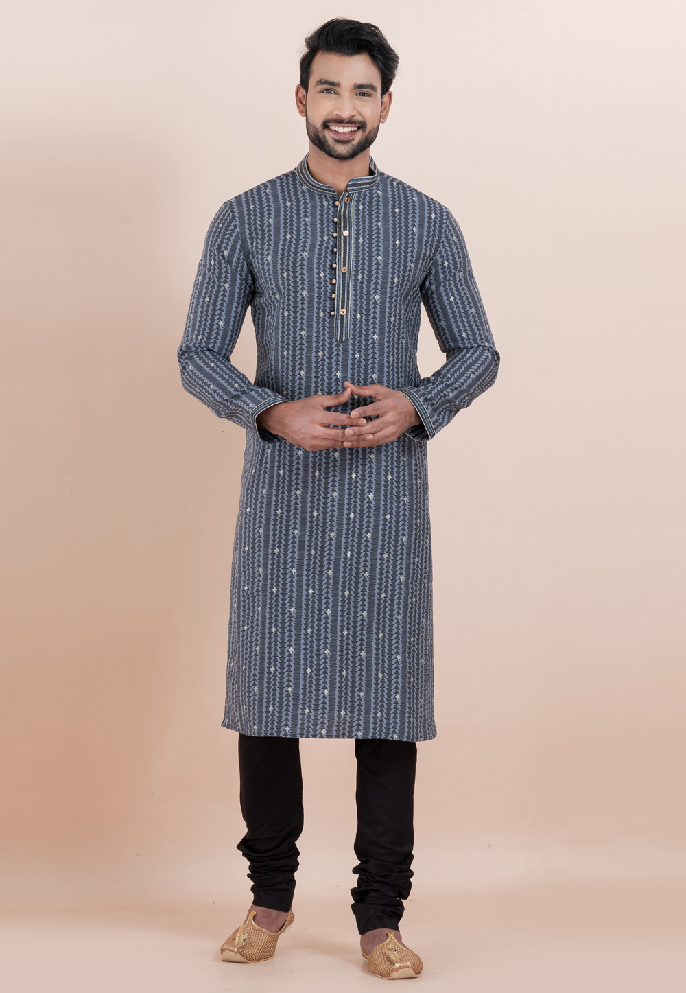 Grey Cotton Silk Kurta Pajama 306009