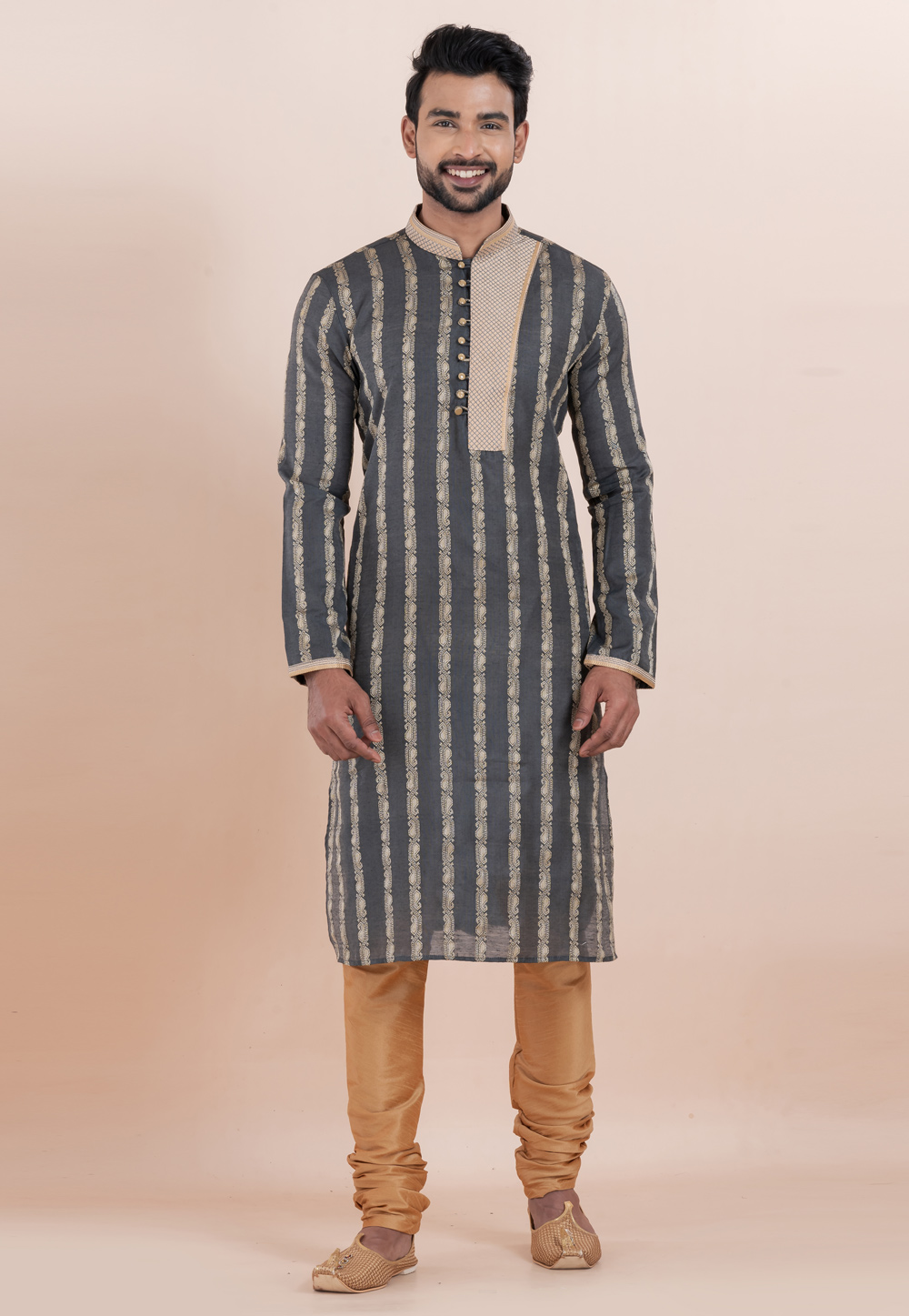 Grey Cotton Silk Kurta Pajama 306017