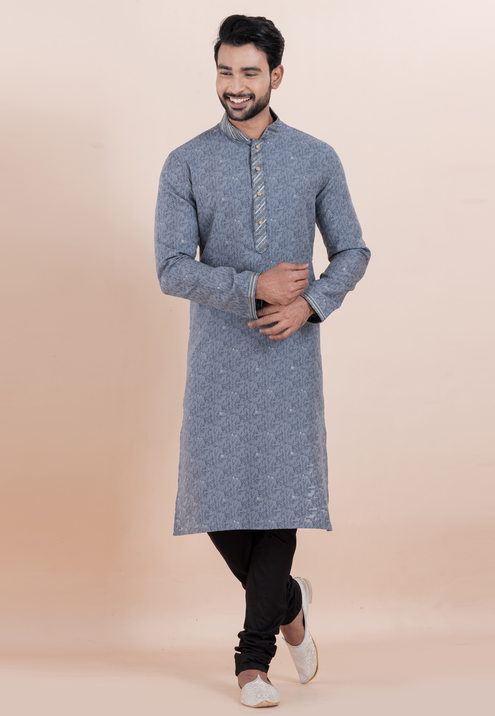 Grey Cotton Silk Kurta Pajama 306020