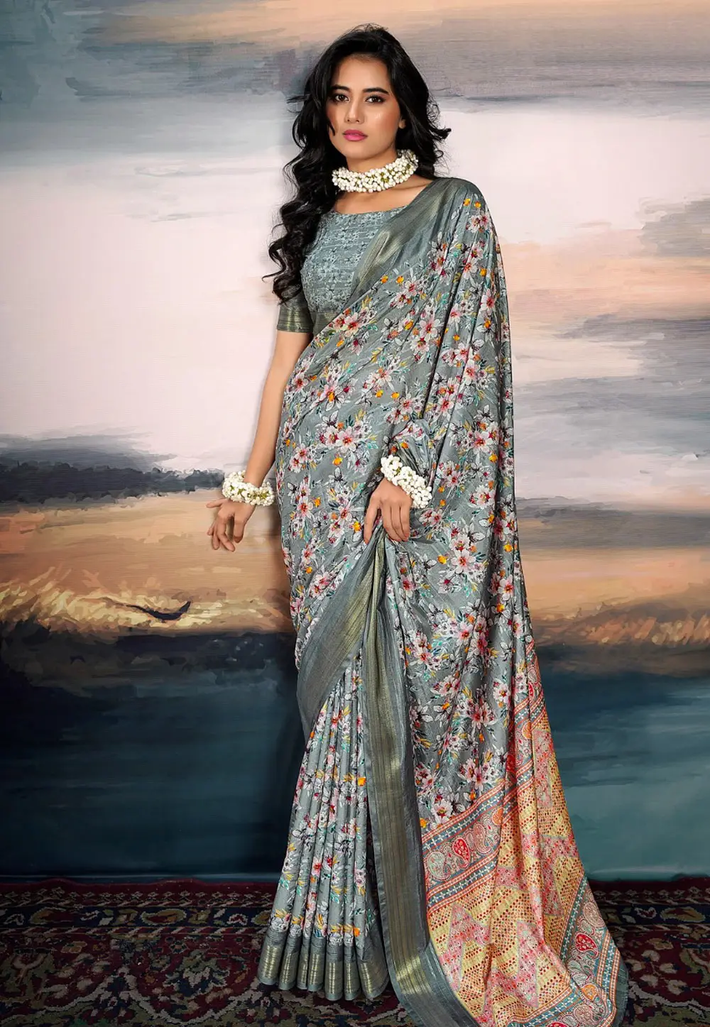 Grey Cotton Silk Saree With Blouse 296184