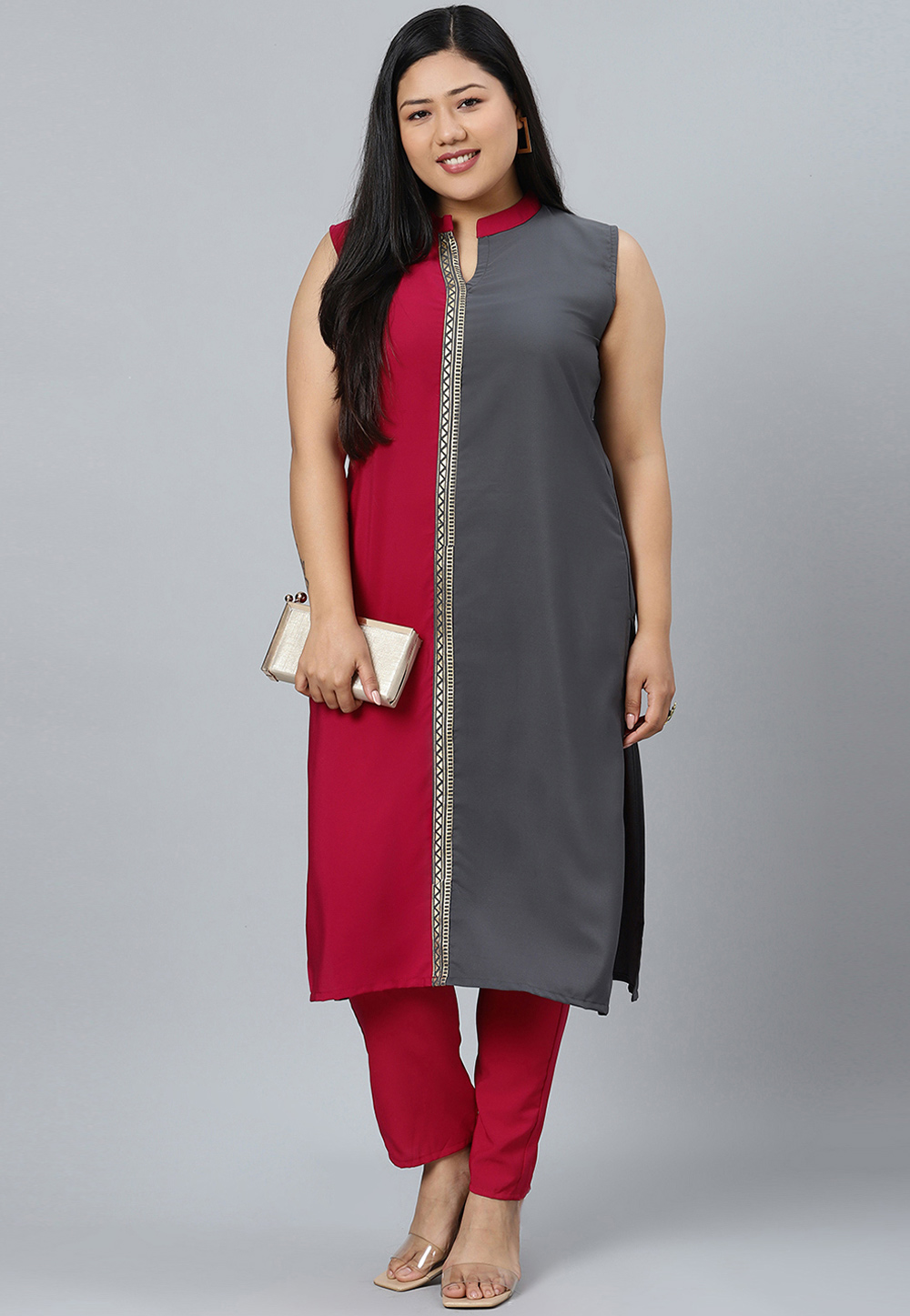 Grey Crepe Kurta Set With Pant 305227