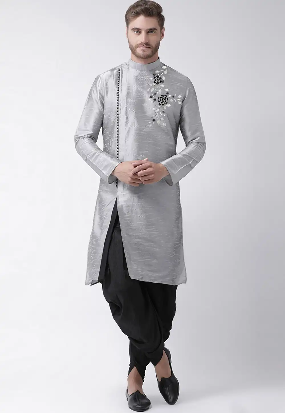 Grey Dupion Silk Dhoti Kurta 289946