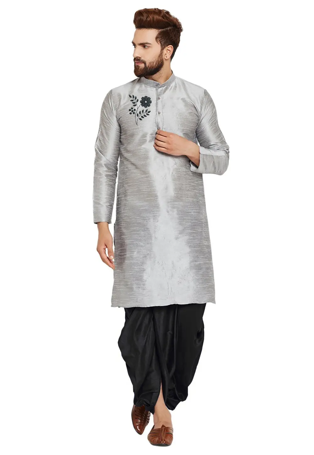 Grey Dupion Silk Dhoti Kurta 303407