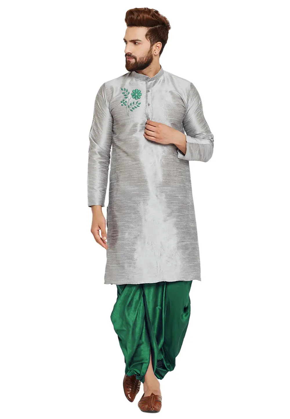 Grey Dupion Silk Dhoti Kurta 303408