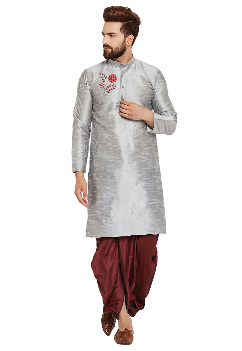 Grey Dupion Silk Dhoti Kurta 303409