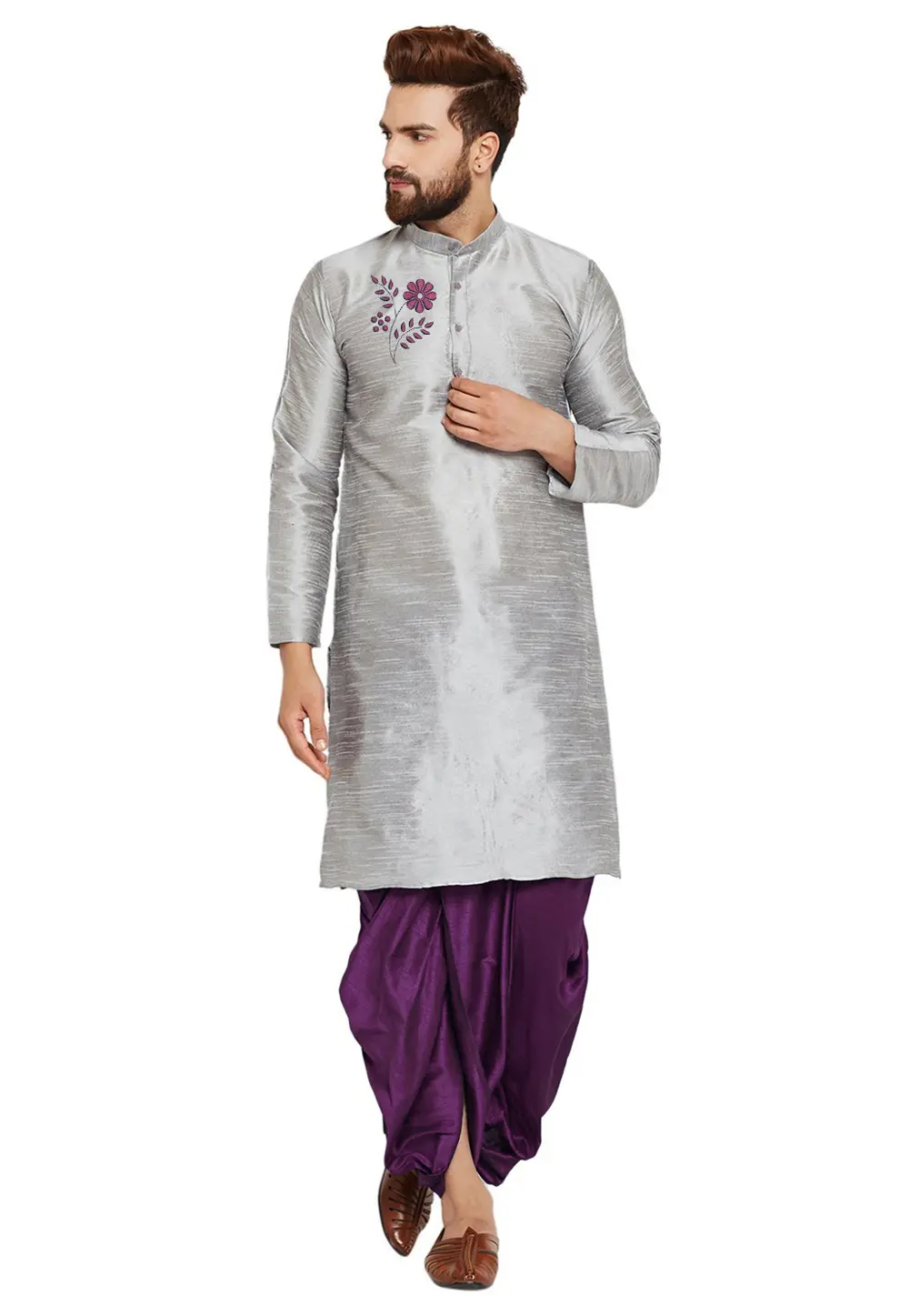 Grey Dupion Silk Dhoti Kurta 303410