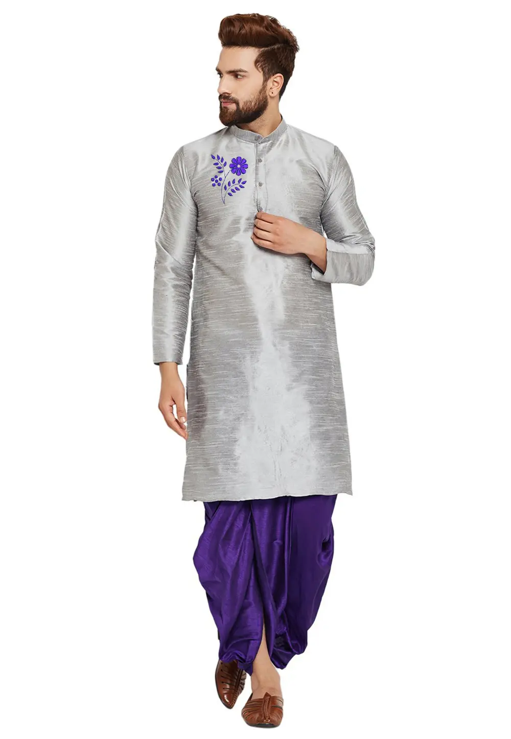 Grey Dupion Silk Dhoti Kurta 303413