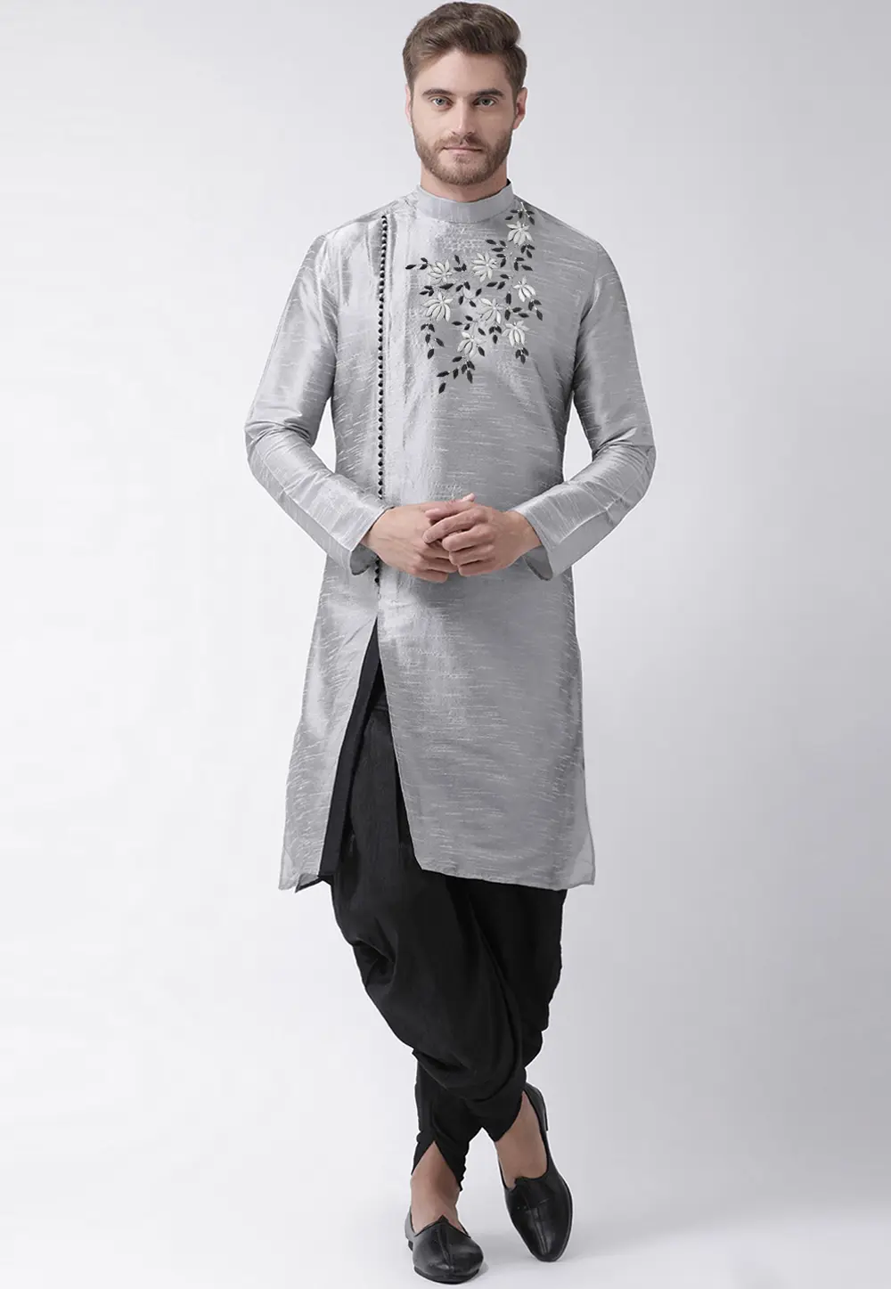 Grey Dupion Silk Dhoti Kurta 304462