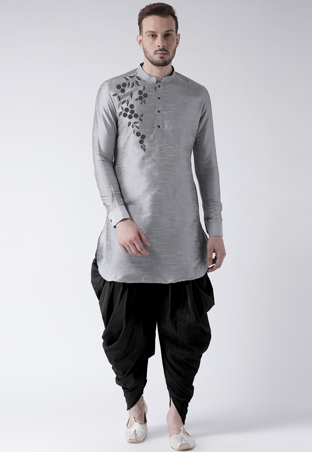 Grey Dupion Silk Dhoti Kurta 304873