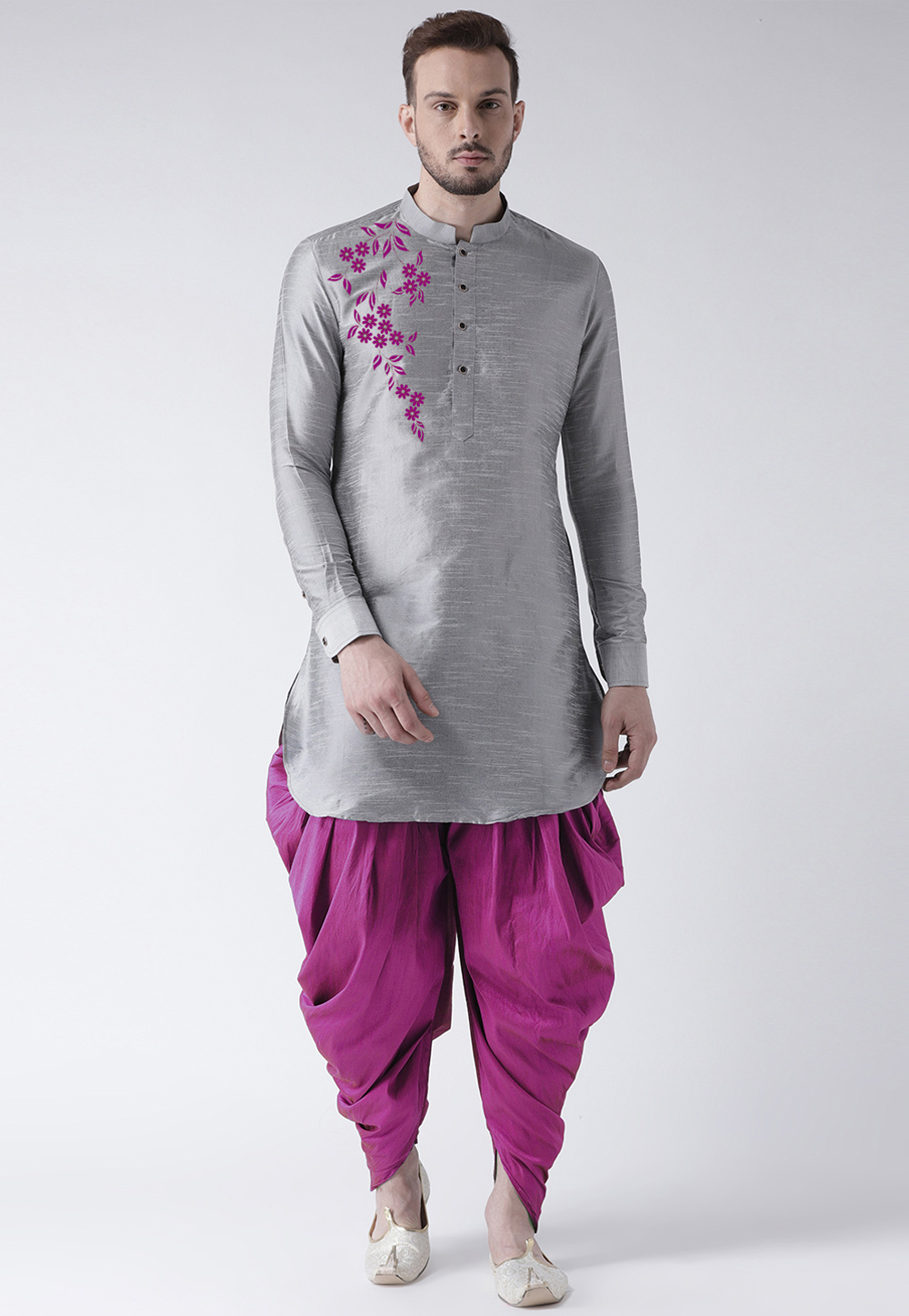 Grey Dupion Silk Dhoti Kurta 304875