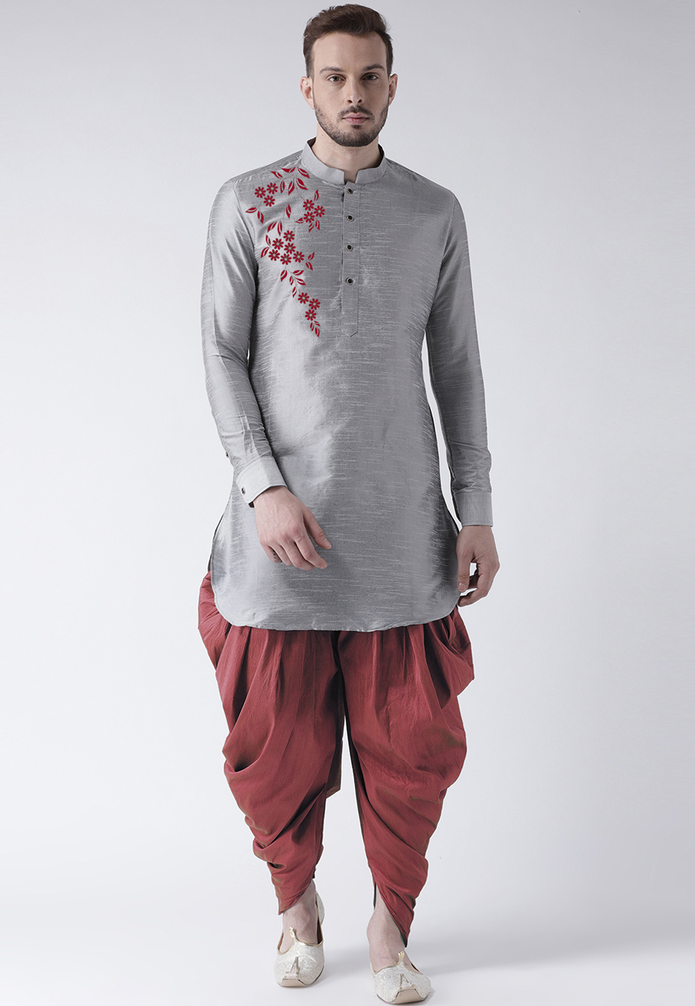 Grey Dupion Silk Dhoti Kurta 304876