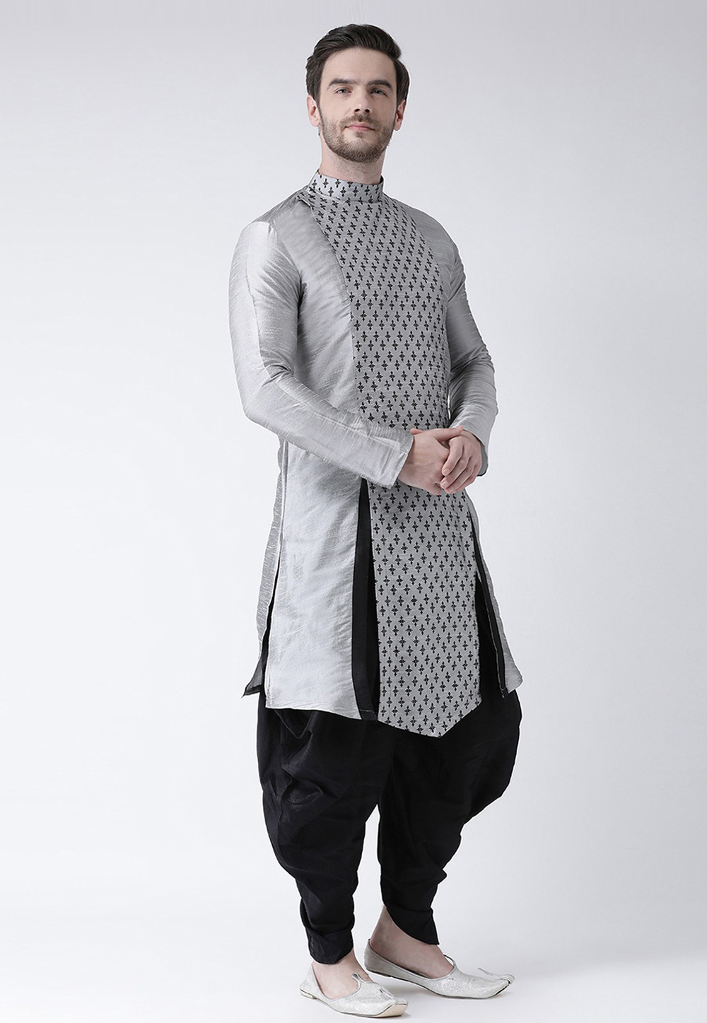 Grey Dupion Silk Dhoti Kurta 286428