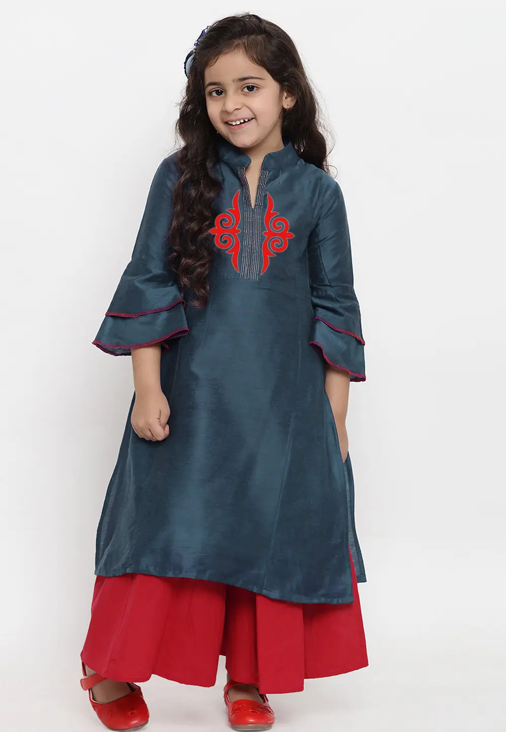 Grey Dupion Silk Kids Palazzo Suit 301840