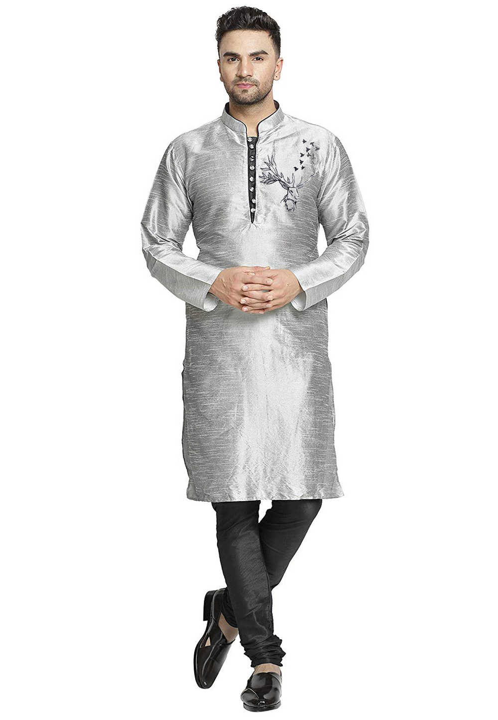 Grey Dupion Silk Kurta Pajama 304858