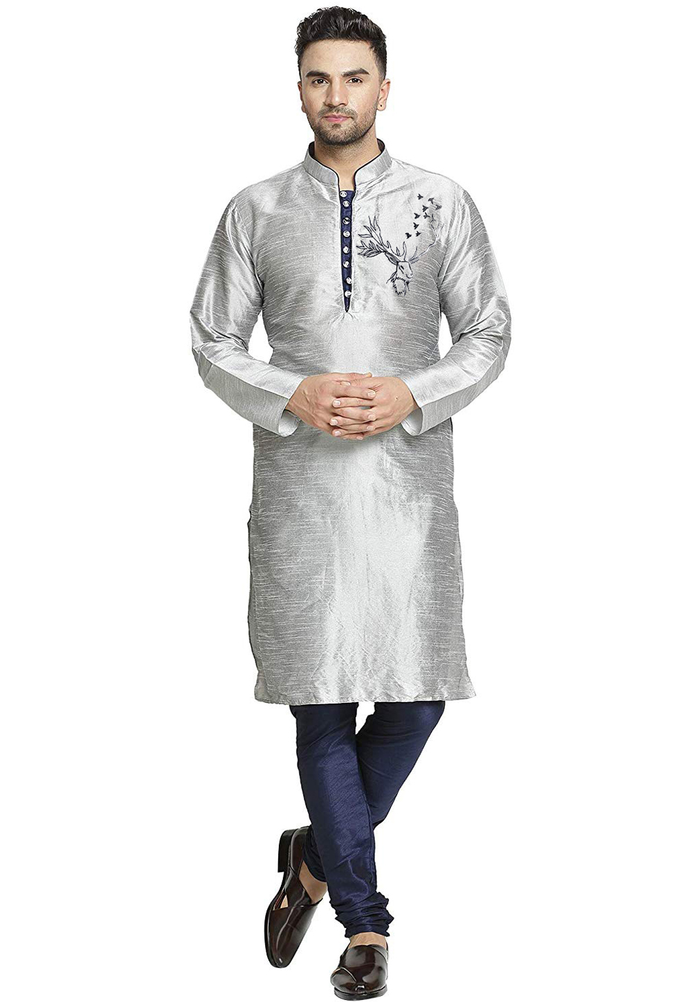 Grey Dupion Silk Kurta Pajama 304859