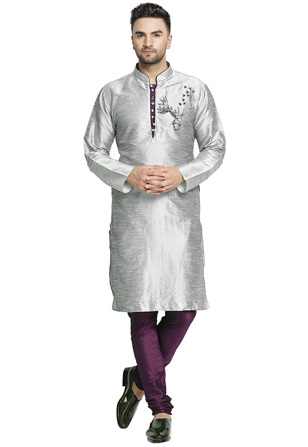 Grey Dupion Silk Kurta Pajama 304860