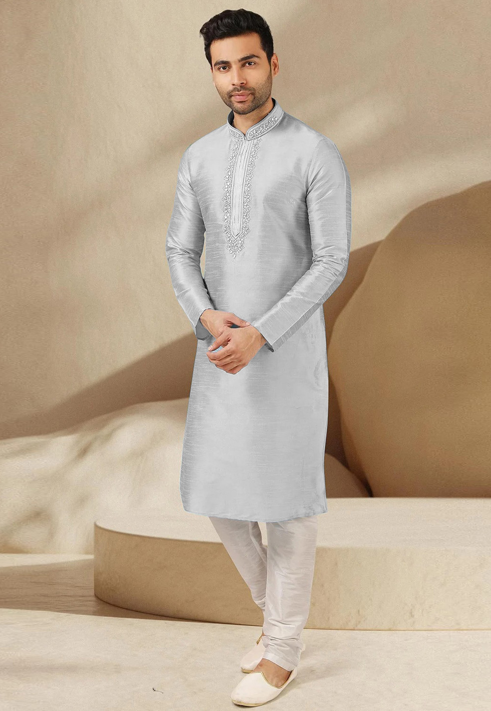 Grey Dupion Silk Kurta Pajama 279704