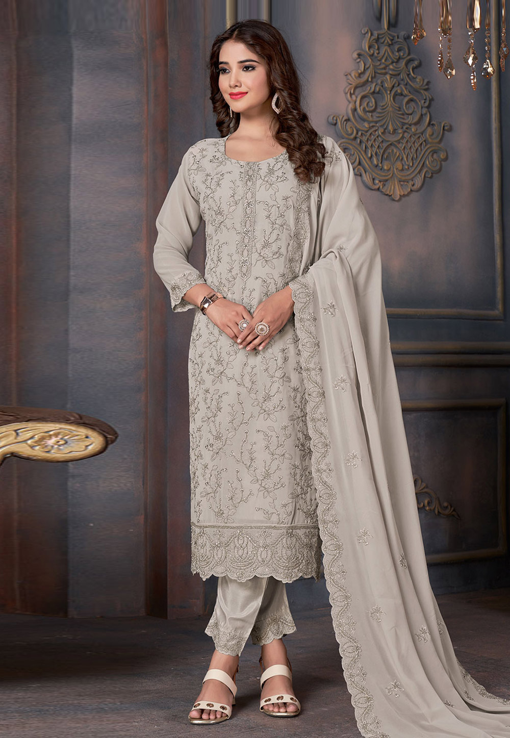 Grey Georgette Pakistani Suit 281041