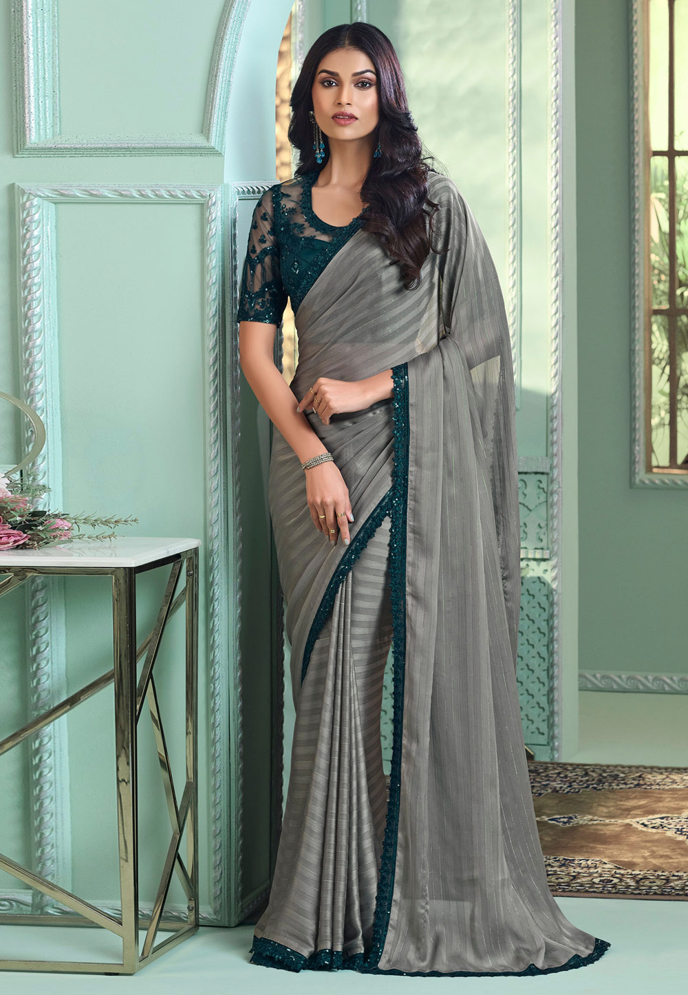 Grey Georgette Saree With Blouse 287255