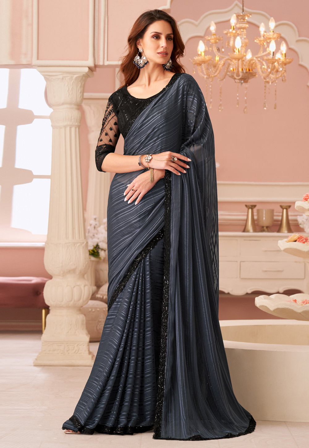 Grey Georgette Saree With Blouse 306254